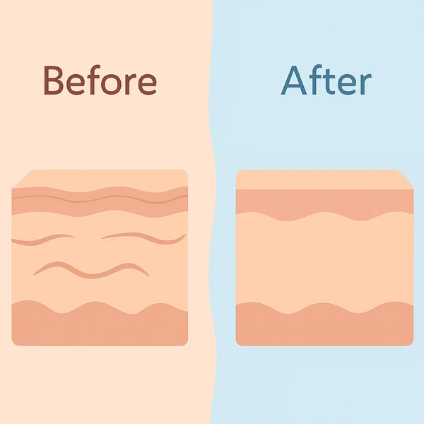 تصویر مقایسه‌ای لایه‌های پوست قبل و بعد از استفاده از رتینول به‌صورت گرافیکی