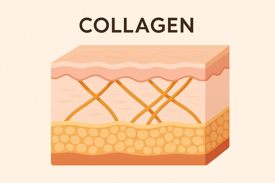تصویر گرافیکی لایه‌های پوست و رشته‌های کلاژن در مقطع عرضی